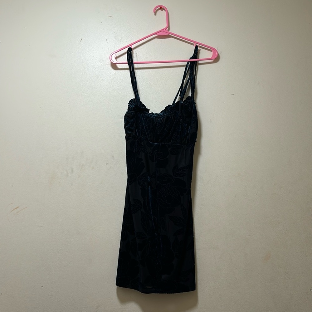 Black dress with velvet teal details
